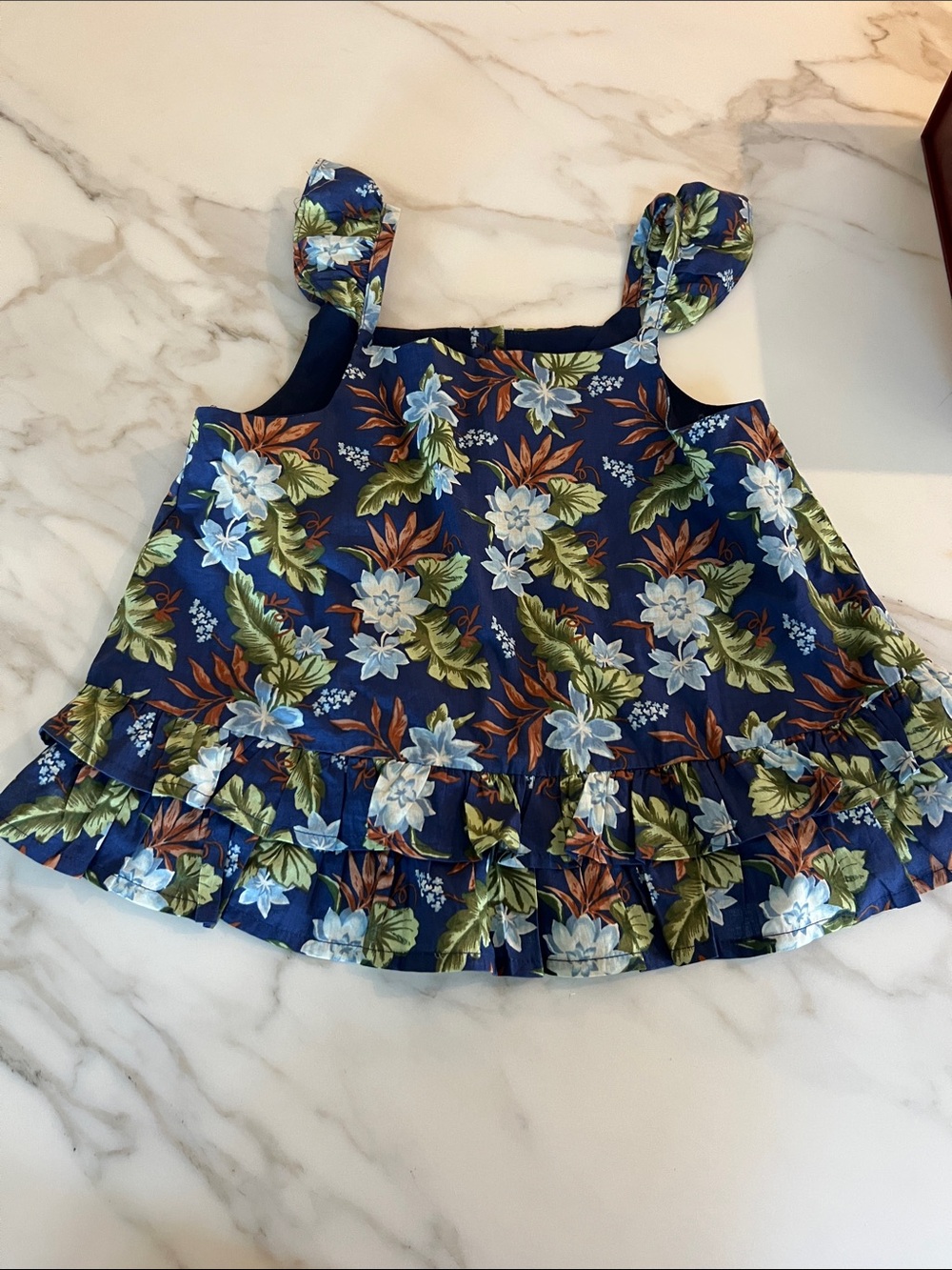 Janie and Jack Navy Floral Ruffle Tank Top